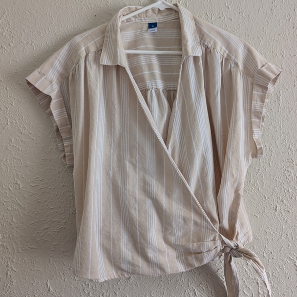 Old Navy Beige & White Striped Wrap Top - Picture 1 of 7